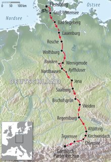 DE-fle-ga-rennrad_landkarte_flensburg_garmisch_16 Rennradreise Deutschland von Flensburg nach Garmisch, Kartenausschnitt m,it Streckenführung und Zwischenzielen der Launer-Rennradreise von Flensburg nach Garmisch